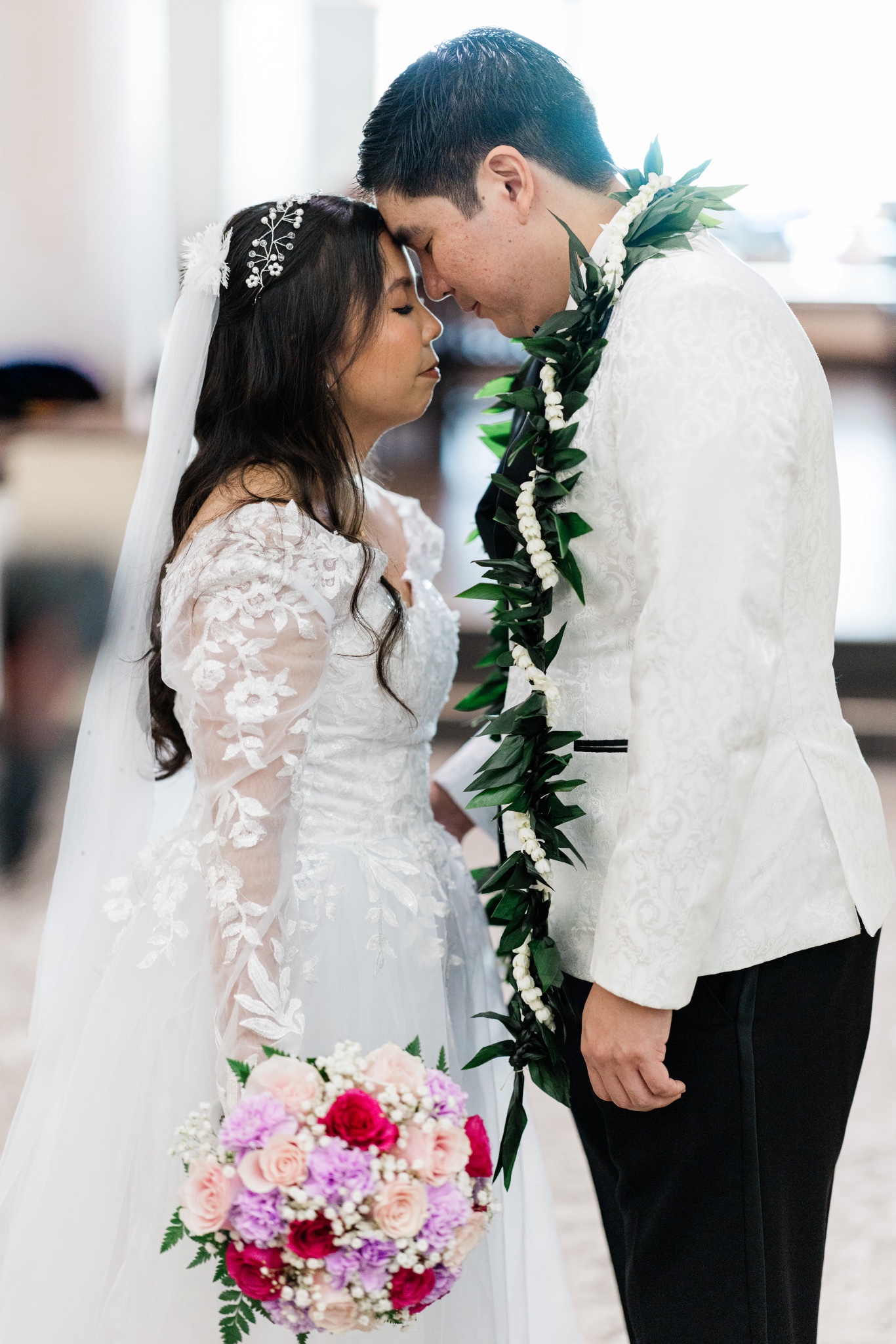 Mitchell and Alina on their wedding day on Oahu